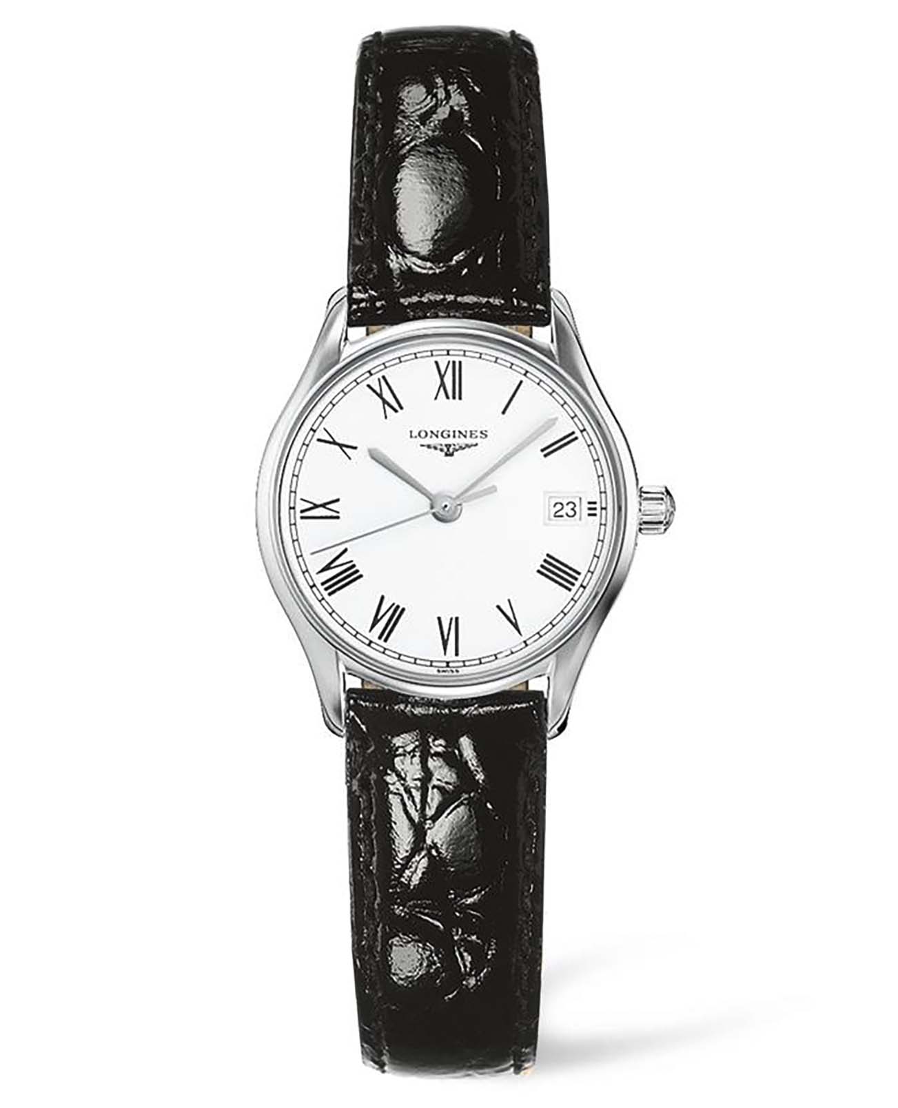 Longines Longines Lyre L4.259.4.11.2  L42594112 кварцевые женские часы белый циферблат, браслет кожаный — вид спереди